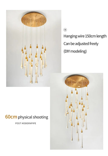 Chandelier - Modern Crystal LED Chandelier Gold Long Stair Fixtures SW-36210354 - SWEET-LIGHTS