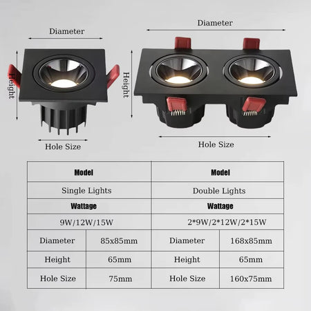 Dimmable Anti-Glare Recessed COB LED Downlights 9W 12W 15W LED Ceiling Lamp AC85~265V LED Ceiling Spot Lights Indoor Lighting - SWEET-LIGHTS