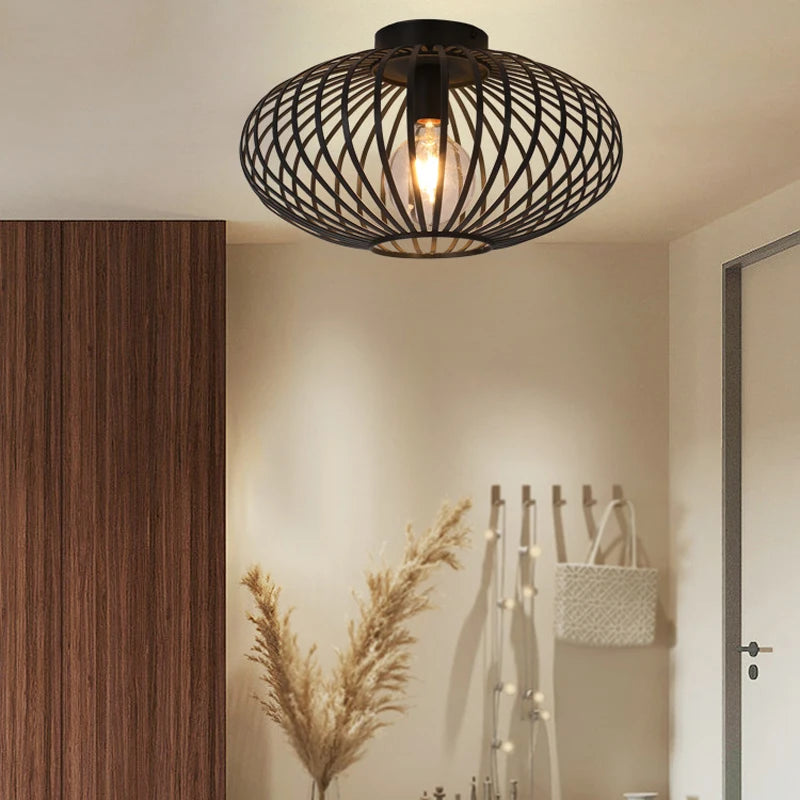 Ceiling Light - Bedroom Living Room Restaurant Kitchen Iron Mesh Black Retro Lamp SW-36210348 - SWEET-LIGHTS