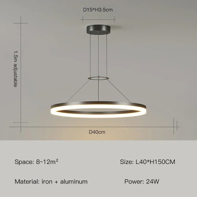 Pendant Light - Modern Minimalist Led Pendant Lamp For Living Room Bedroom Dining Kitchen Black Ring Chandelier SW-36210347 - SWEET-LIGHTS