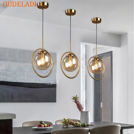 Pendant Light - Nordic Metal Ring Glass Ball Hanging Lamp SW-36210345 - SWEET-LIGHTS