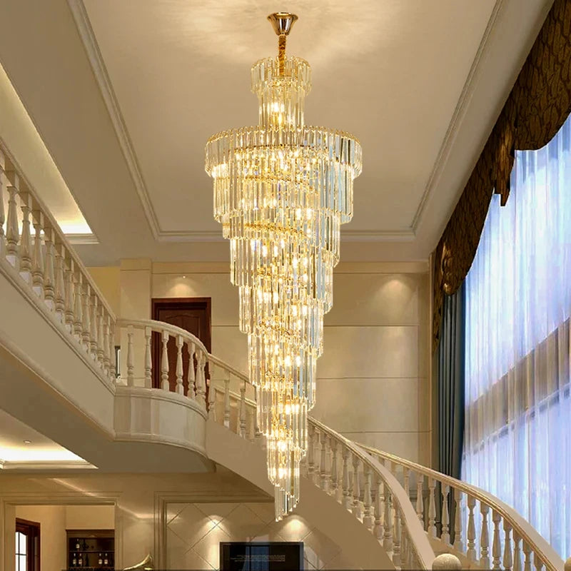 Chandelier - Long Crystal Staircase Gold Modern Lamp Luxury Villa Home Decor SW-36210458 - SWEET-LIGHTS