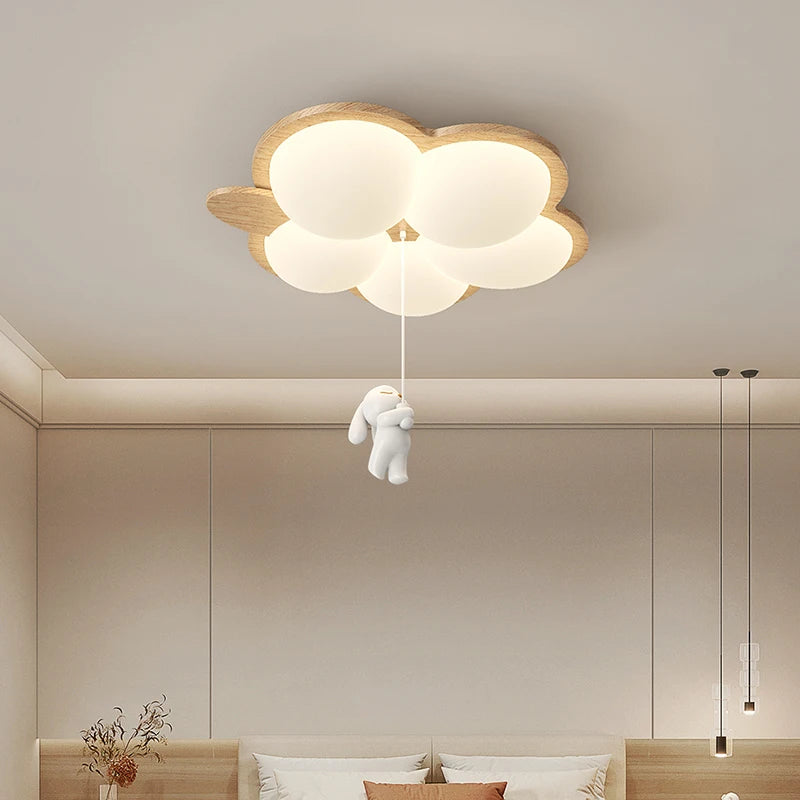Children Lighting - Cream Style Bedroom Ceiling Light Retro Walnut Cartoon Rabbit Warm Eye Protection SW-36210357 - SWEET-LIGHTS
