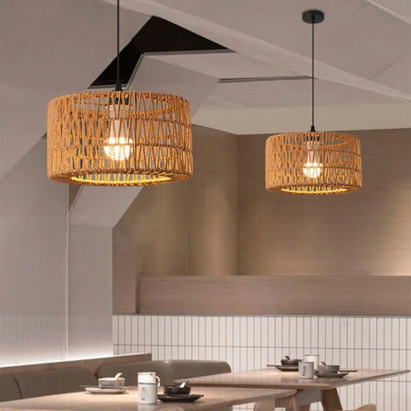 Pendant Light - Boho Rattan Pendant Light Fixture Vintage Farmhouse E27 Hand Woven Hemp Rope Hanging Chandelier SW-36210739 - SWEET-LIGHTS