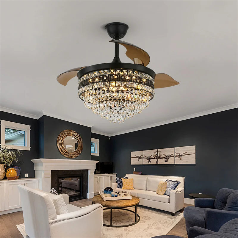 Fans - Crystal Fan Light 42 Inches With Remote Control 6 Level Luminaire SW-36210456 - SWEET-LIGHTS