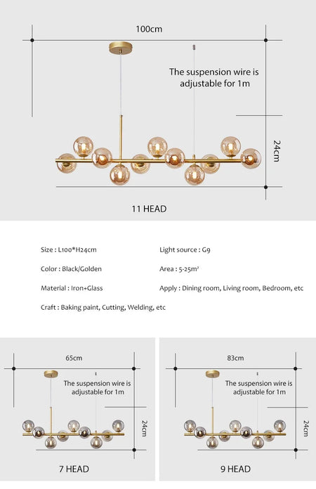Pendant Light - Modern Long Dining Room Chandelier Glass Ball Lampshade Light Over The Table Kitchen Office Pendant Lamp Home Decor Luminaires SW-36210789 - SWEET-LIGHTS