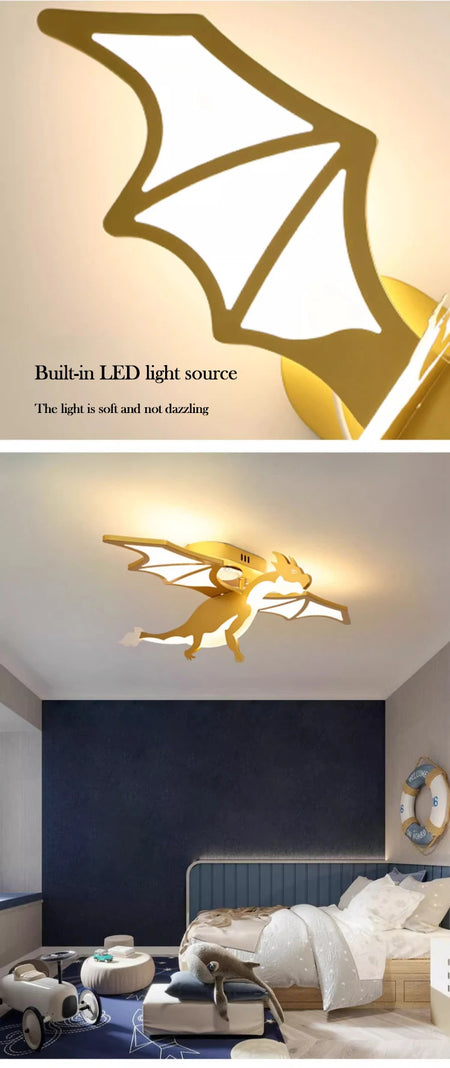 Children Lighting - Golden Dinosaur Fire Breathing Dragon Ceiling Lamps LED Children's Room Light Boy Bedroom Nursery SW-36210345 - SWEET-LIGHTS