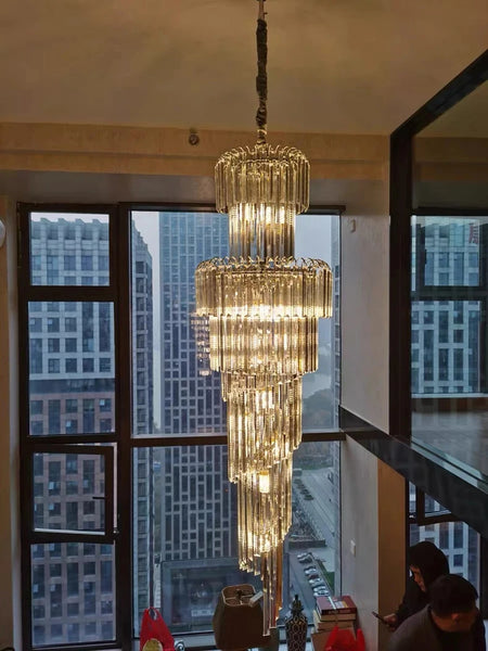 Chandelier - Long Crystal Staircase Gold Modern Lamp Luxury Villa Home Decor SW-36210458 - SWEET-LIGHTS