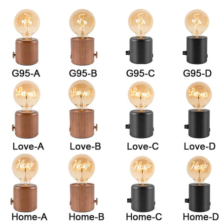 Table Lamp - Vintage Wood E27 Night Light EU Plug Retro Design SW-36210987 - SWEET-LIGHTS