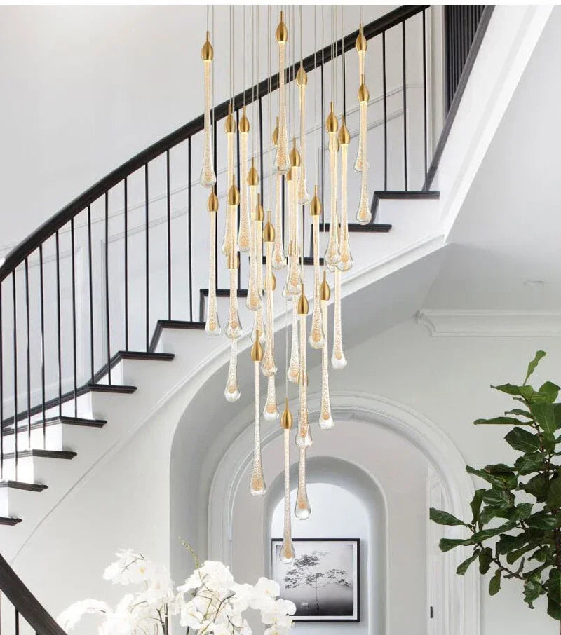 Chandelier - Modern Crystal LED Chandelier Gold Long Stair Fixtures SW-36210354 - SWEET-LIGHTS