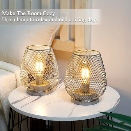 Table Lamp - Set of 2 Metal Cage Vintage Battery Operated LED Lanterns SW-36210789 - SWEET-LIGHTS