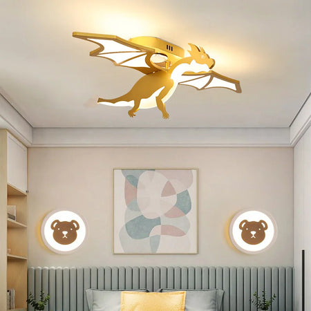Children Lighting - Golden Dinosaur Fire Breathing Dragon Ceiling Lamps LED Children's Room Light Boy Bedroom Nursery SW-36210345 - SWEET-LIGHTS