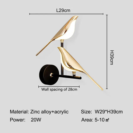 Wall Light - Creative Bird 360° Rotatable LED Wall Lamp Golden Touch Switch SW-36210457 - SWEET-LIGHTS