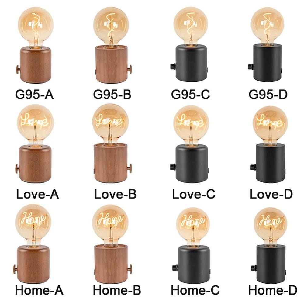 Table Lamp - Vintage Wood E27 Night Light EU Plug Retro Design SW-36210987 - SWEET-LIGHTS