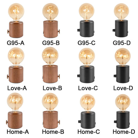 Table Lamp - Vintage Wood E27 Night Light EU Plug Retro Design SW-36210987 - SWEET-LIGHTS