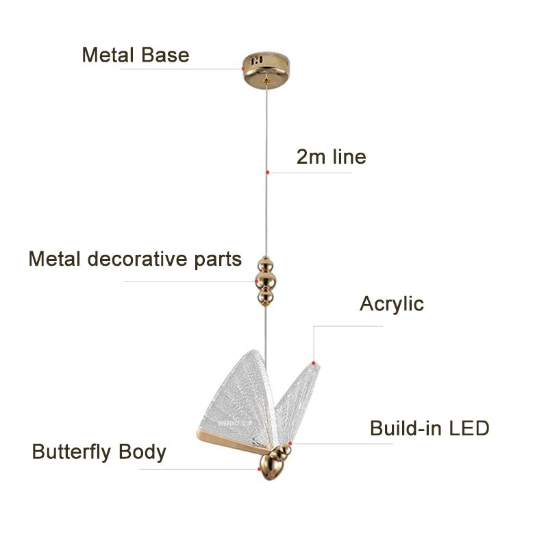 Pendant Light - Nordic Colorful Butterfly LED Pendant Lamps for Home Bedroom Living Room Indoor Golden Lighting SW-36210478 - SWEET-LIGHTS