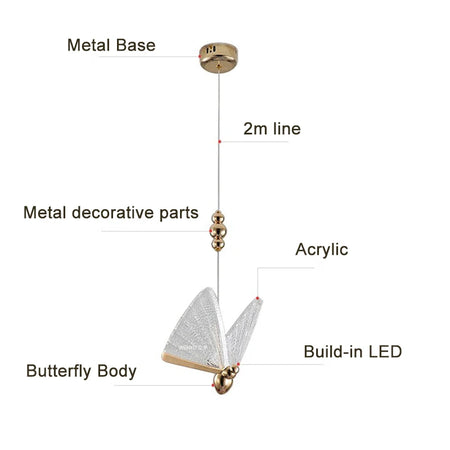 Pendant Light - Nordic Colorful Butterfly LED Pendant Lamps for Home Bedroom Living Room Indoor Golden Lighting SW-36210478 - SWEET-LIGHTS