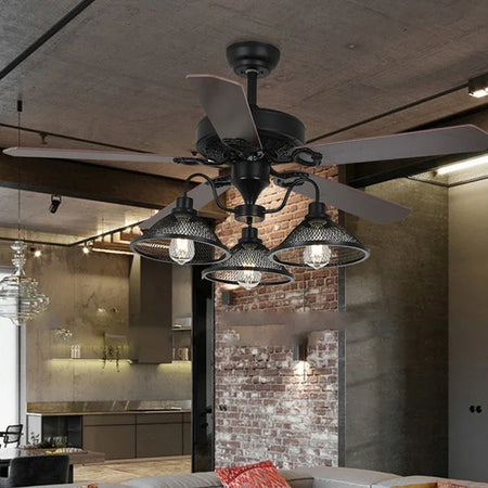Fans - Rustic Industrial Ceiling Fan with Light and Remote Control SW-36210927 - SWEET-LIGHTS