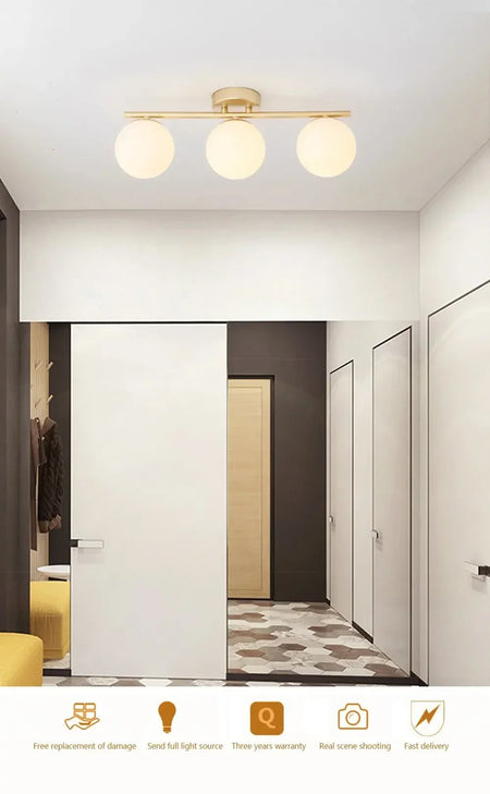 Ceiling Light - Nordic LED Iron Glass Lamp Gold Corridor Aisle SW-36210789 - SWEET-LIGHTS