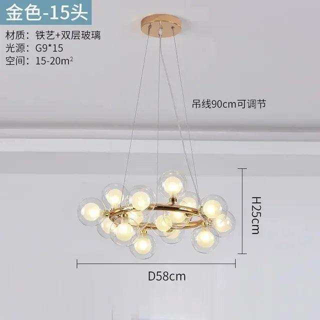 Pendant Light - Nordic LED Glass Ball Chandelier Gold Black Home Decor Lamp SW-36210234 - SWEET-LIGHTS