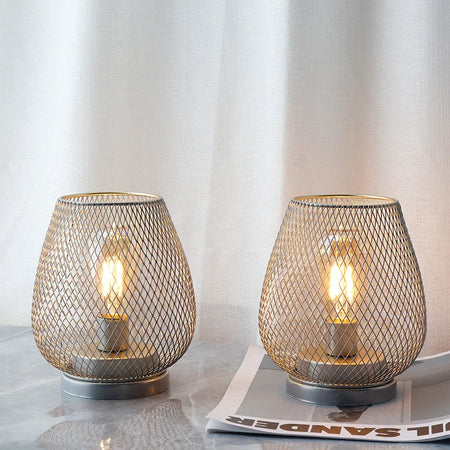 Table Lamp - Set of 2 Metal Cage Vintage Battery Operated LED Lanterns SW-36210789 - SWEET-LIGHTS