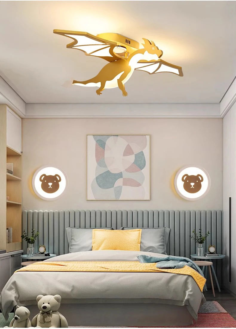 Children Lighting - Golden Dinosaur Fire Breathing Dragon Ceiling Lamps LED Children's Room Light Boy Bedroom Nursery SW-36210345 - SWEET-LIGHTS