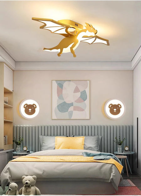 Children Lighting - Golden Dinosaur Fire Breathing Dragon Ceiling Lamps LED Children's Room Light Boy Bedroom Nursery SW-36210345 - SWEET-LIGHTS