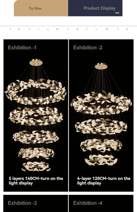 Chandelier - Round Ginko Leaf Staircase Light For Loft SW-36210789 - SWEET-LIGHTS