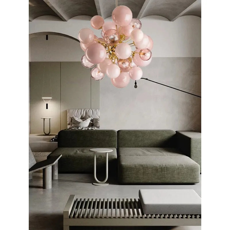 Chandelier - Art Deco Pink Bubbles Glass Pendant Light SW-36210976 - SWEET-LIGHTS