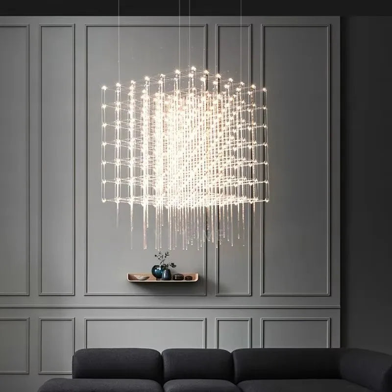 Chandelier - Chrome Square LED Pendant Lamp Stainless Steel For Hall Foyer Restaurant Adjustable Cord SW-36210487 - SWEET-LIGHTS