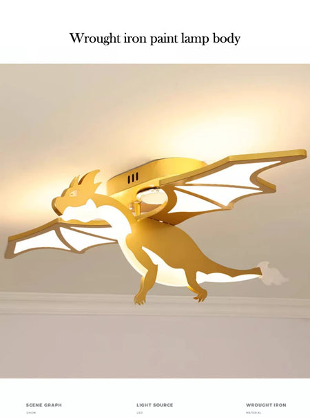 Children Lighting - Golden Dinosaur Fire Breathing Dragon Ceiling Lamps LED Children's Room Light Boy Bedroom Nursery SW-36210345 - SWEET-LIGHTS
