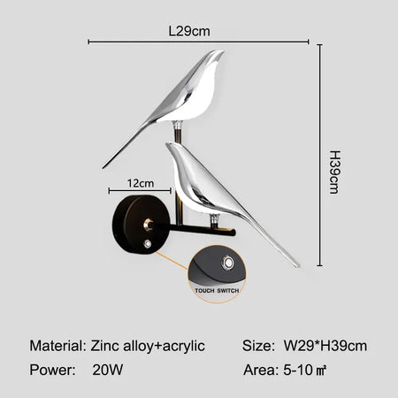 Wall Light - Creative Bird 360° Rotatable LED Wall Lamp Golden Touch Switch SW-36210457 - SWEET-LIGHTS