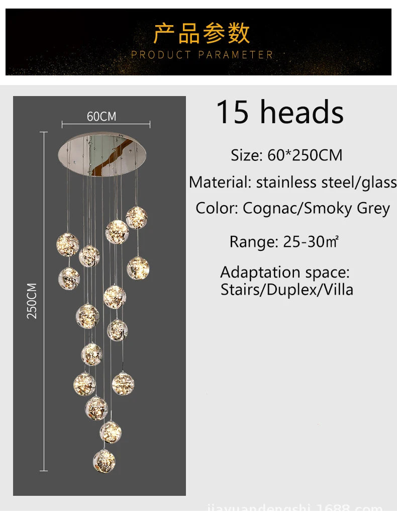 Pendant Light - Modern Led Chandelier Glass Ball Dimmable for Staircase Living Room SW-36210345 - SWEET-LIGHTS