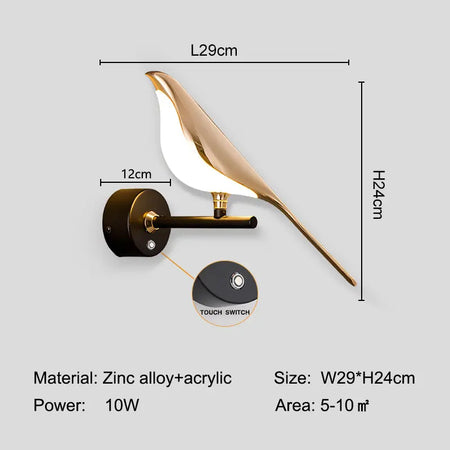Wall Light - Creative Bird 360° Rotatable LED Wall Lamp Golden Touch Switch SW-36210457 - SWEET-LIGHTS