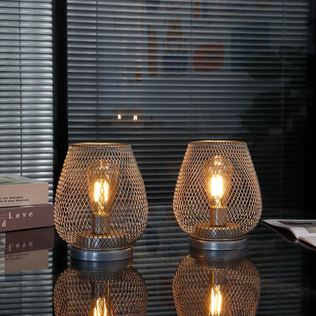 Table Lamp - Set of 2 Metal Cage Vintage Battery Operated LED Lanterns SW-36210789 - SWEET-LIGHTS