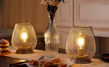 Table Lamp - Set of 2 Metal Cage Vintage Battery Operated LED Lanterns SW-36210789 - SWEET-LIGHTS