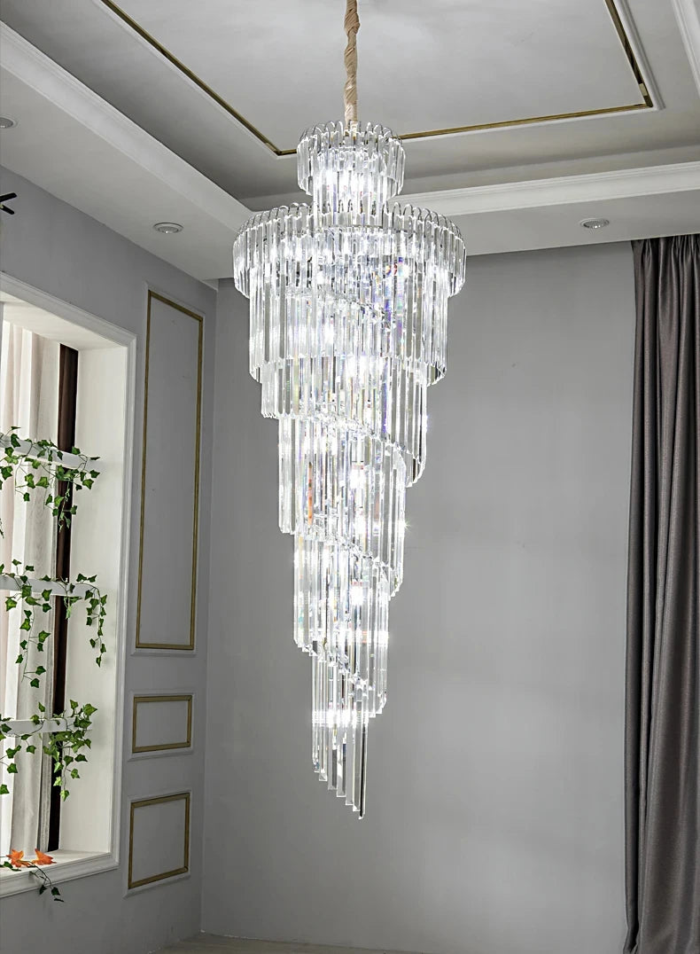 Chandelier - Long Crystal Staircase Gold Modern Lamp Luxury Villa Home Decor SW-36210458 - SWEET-LIGHTS