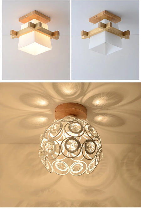 Ceiling Light - Modern Glass Lamp with Wooden Frame for Living Room Dining Kitchen SW-36210457 - SWEET-LIGHTS