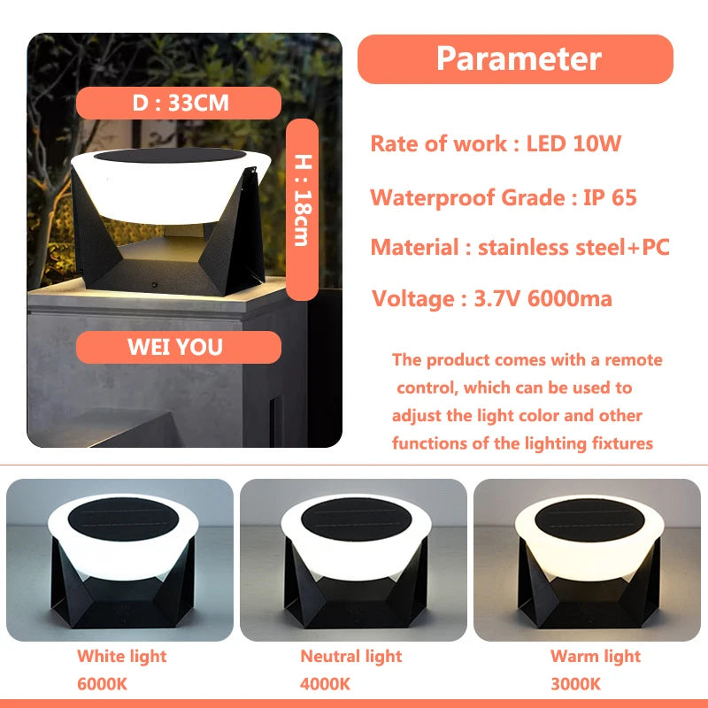 Outdoor Light - LED Remotely Controlled Solar Column Lamp Dimmable Waterproof SW-36210425 - SWEET-LIGHTS