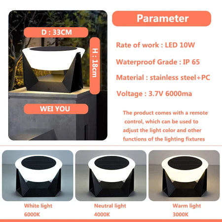 Outdoor Light - LED Remotely Controlled Solar Column Lamp Dimmable Waterproof SW-36210425 - SWEET-LIGHTS