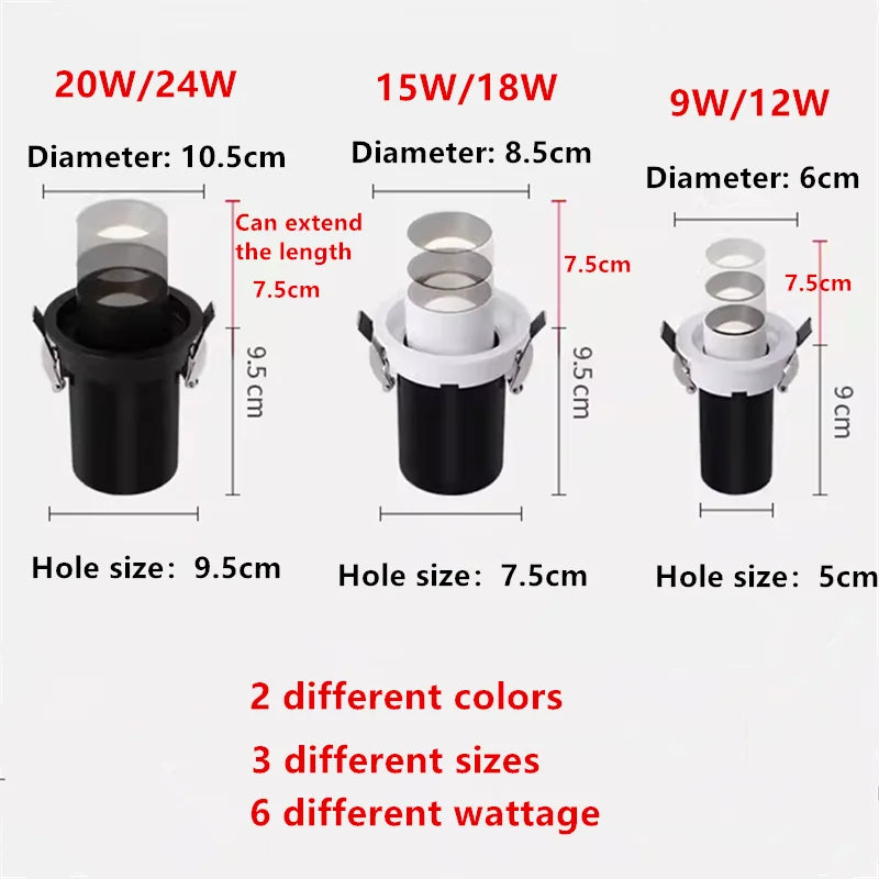 Spotlight - 1Pcs NEW Style LED Aluminum Recessed Rotating Downlight 9W12W15W18W20W24W Epistar Chip COB Ceiling Lamp AC85-265V SW-36210357 - SWEET-LIGHTS