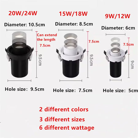 Spotlight - 1Pcs NEW Style LED Aluminum Recessed Rotating Downlight 9W12W15W18W20W24W Epistar Chip COB Ceiling Lamp AC85-265V SW-36210357 - SWEET-LIGHTS