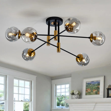 Ceiling Light - Modern 6 Light Glass Globe Shade Sputnik Chandelier Black Semi Flush Mount SW-36210789 - SWEET-LIGHTS