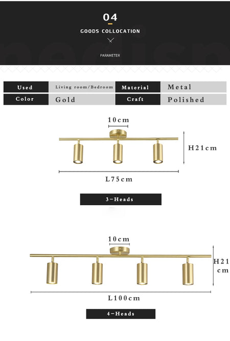 Ceiling Light - Fumi Modern Luxury Gold Track Spotlights Flush Mount Ceiling Fixture GU10 SW-36210345 - SWEET-LIGHTS