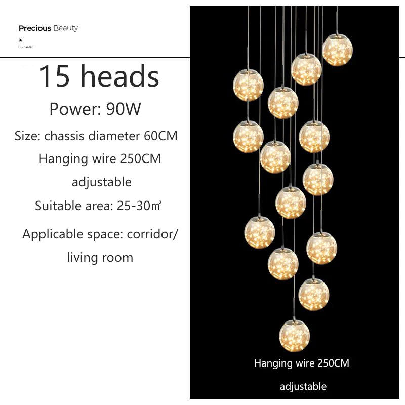 Pendant Light - Modern Led Chandelier Glass Ball Dimmable for Staircase Living Room SW-36210345 - SWEET-LIGHTS