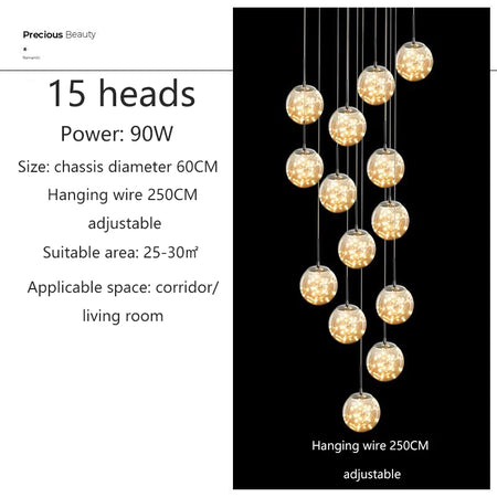 Pendant Light - Modern Led Chandelier Glass Ball Dimmable for Staircase Living Room SW-36210345 - SWEET-LIGHTS