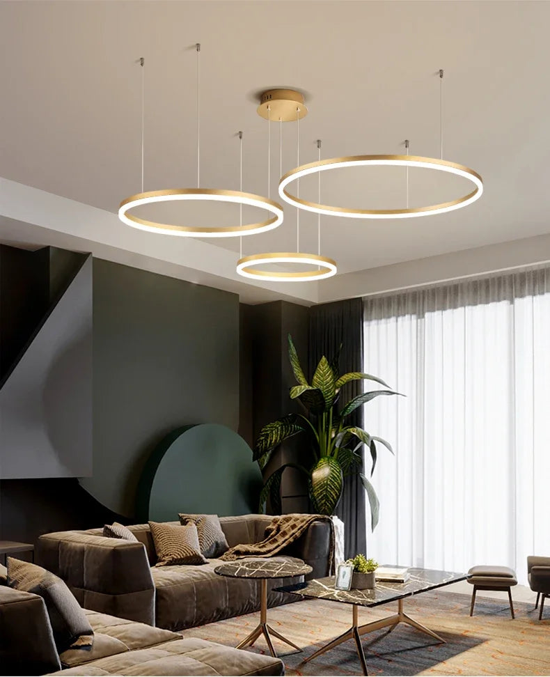Pendant Light - Modern Ring Design LED Chandelier Gold for Living Dining Room Office Bedroom Home Decor SW-36210345 - SWEET-LIGHTS