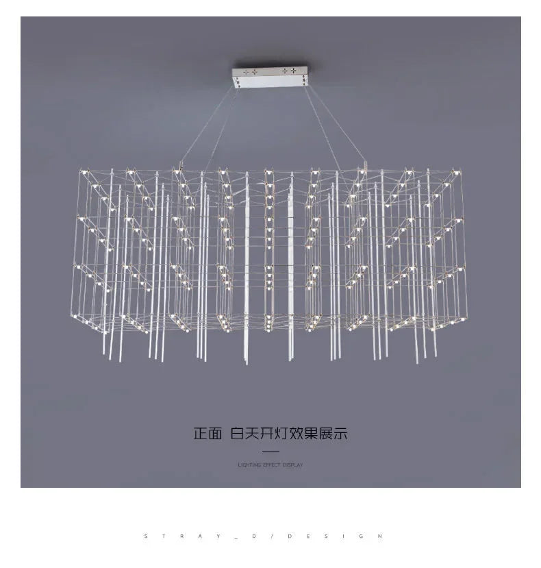 Chandelier - Chrome Square LED Pendant Lamp Stainless Steel For Hall Foyer Restaurant Adjustable Cord SW-36210487 - SWEET-LIGHTS