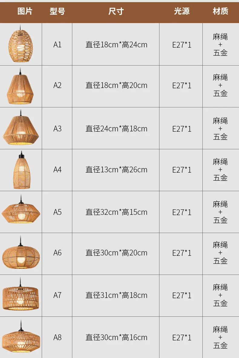 Pendant Light - Boho Rattan Pendant Light Fixture Vintage Farmhouse E27 Hand Woven Hemp Rope Hanging Chandelier SW-36210739 - SWEET-LIGHTS