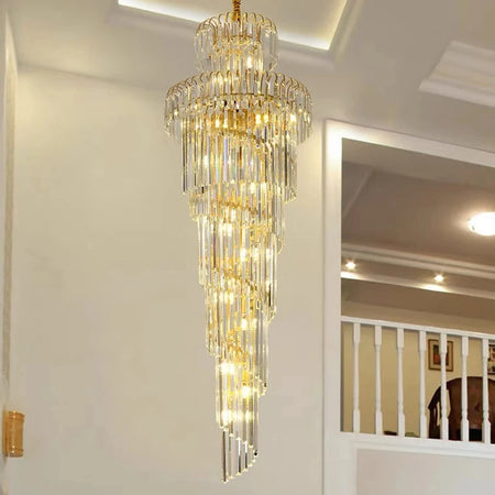 Chandelier - Long Crystal Staircase Gold Modern Lamp Luxury Villa Home Decor SW-36210458 - SWEET-LIGHTS